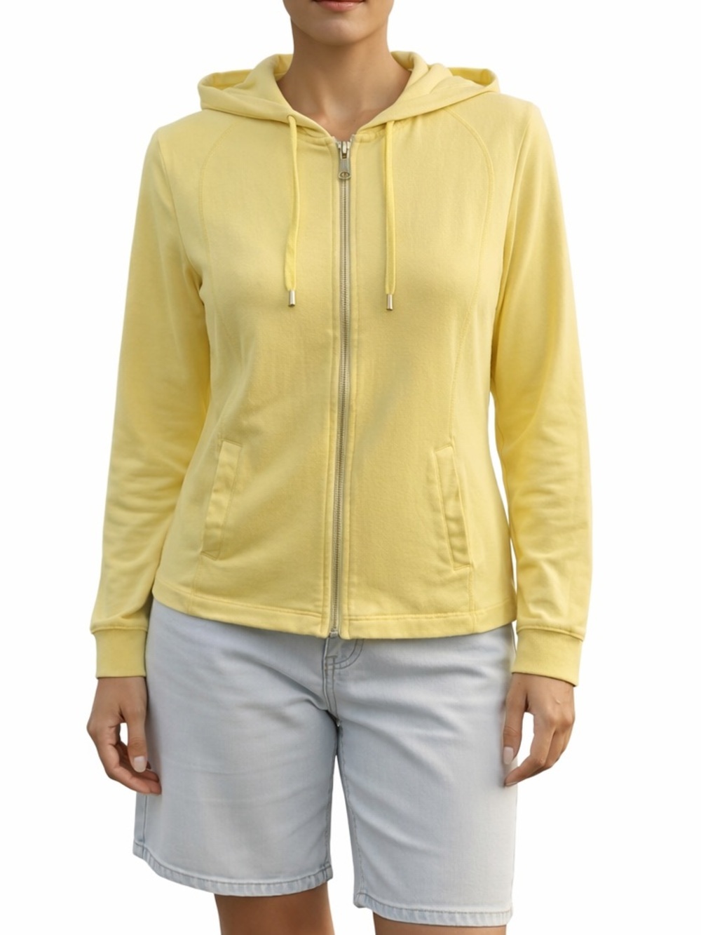 Danskin Hoodie Full Zip Track Top Lightweight Jacket Soft Cotton Lemon Yellow S